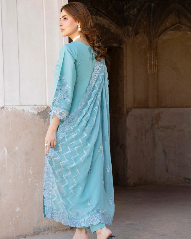 Embroidered Self Jaquard Lawn + Crinkle Chiffon Dupatta - Mah e Rooh (Floral Atelier)