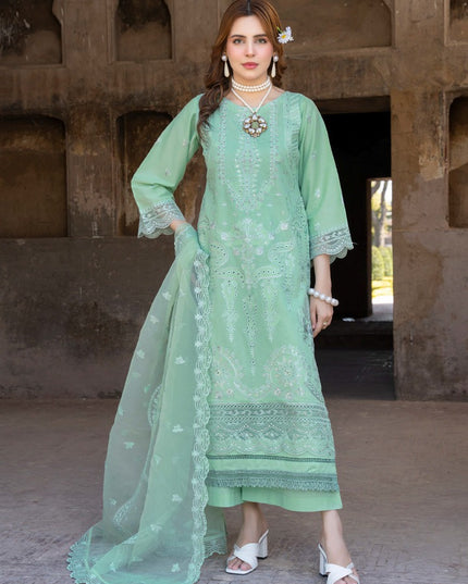Fancy Embroidered Self Jaquard Lawn + Organza Dupatta - Mah e Rooh (Floral Atelier)