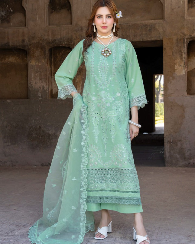 Fancy Embroidered Self Jaquard Lawn + Organza Dupatta - Mah e Rooh (Floral Atelier)