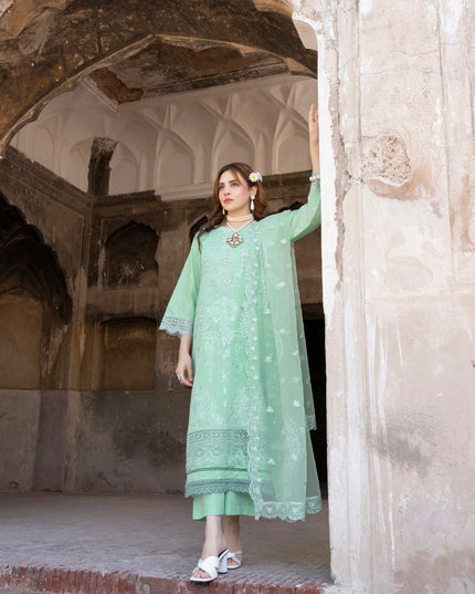 Fancy Embroidered Self Jaquard Lawn + Organza Dupatta - Mah e Rooh (Floral Atelier)