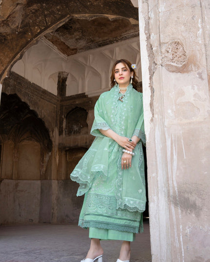 Fancy Embroidered Self Jaquard Lawn + Organza Dupatta - Mah e Rooh (Floral Atelier)