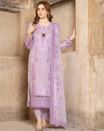 Embroidered Self Jaquard Lawn + Crinkle Chiffon Dupatta - Mah e Rooh (Floral Atelier)