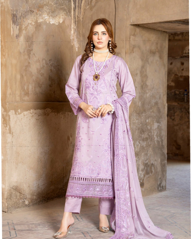Embroidered Self Jaquard Lawn + Crinkle Chiffon Dupatta - Mah e Rooh (Floral Atelier)