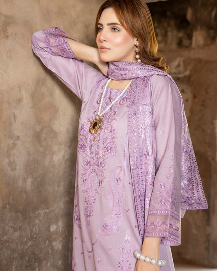 Embroidered Self Jaquard Lawn + Crinkle Chiffon Dupatta - Mah e Rooh (Floral Atelier)