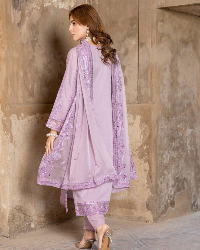 Embroidered Self Jaquard Lawn + Crinkle Chiffon Dupatta - Mah e Rooh (Floral Atelier)