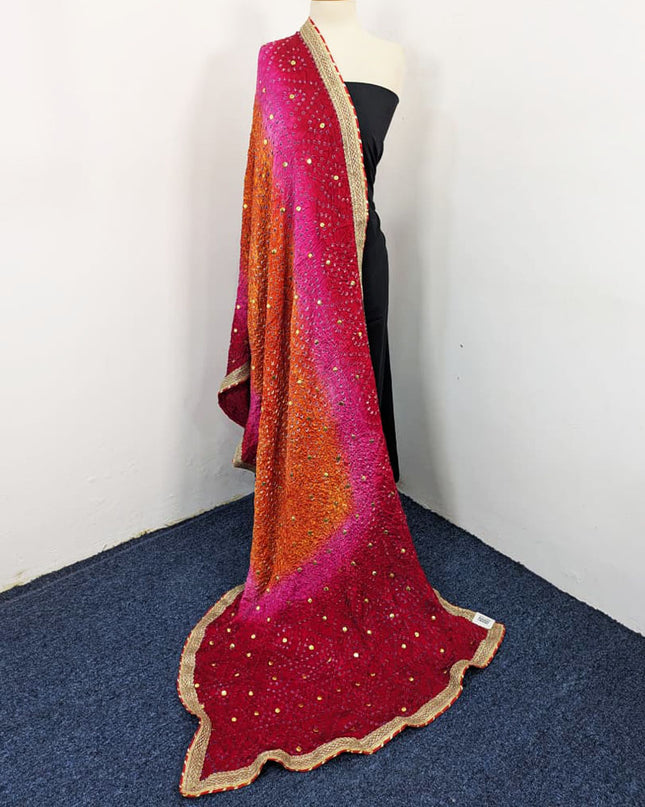 Exquiste Handmade Chunnri + Mukesh Work Gajji Silk Dupatta (Ready To Wear)
