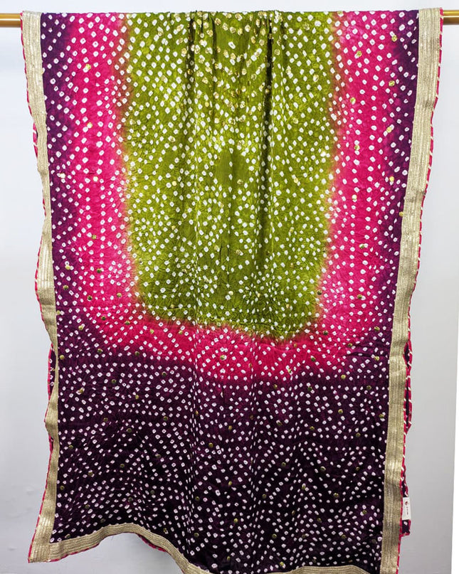 Gajji Silk with Premium Handmade Chunnri + Mukesh Work Dupatta