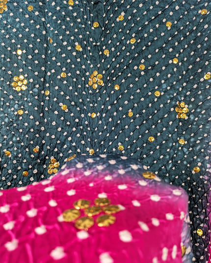 Shamooz Silk with Handmade Chunnri + Mukesh Work Dupatta (Ready To Wear)