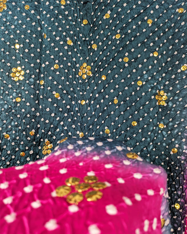 Shamooz Silk with Handmade Chunnri + Mukesh Work Dupatta (Ready To Wear)
