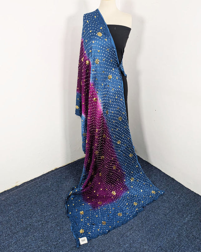 Premium Handmade Chunnri + Mukesh Work Shamooz Silk Dupatta