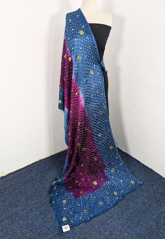 Premium Handmade Chunnri + Mukesh Work Shamooz Silk Dupatta