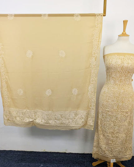 Fancy Handmade Full Jaal Chikankari Work Crinkle Chiffon Shirt Dupatta 2Pc Unstitched
