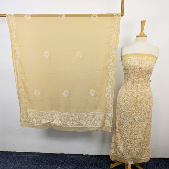Fancy Handmade Full Jaal Chikankari Work Crinkle Chiffon Shirt Dupatta 2Pc Unstitched