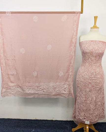 Fancy Handmade Full Jaal Chikankari Work Crinkle Chiffon Shirt Dupatta 2Pc Unstitched