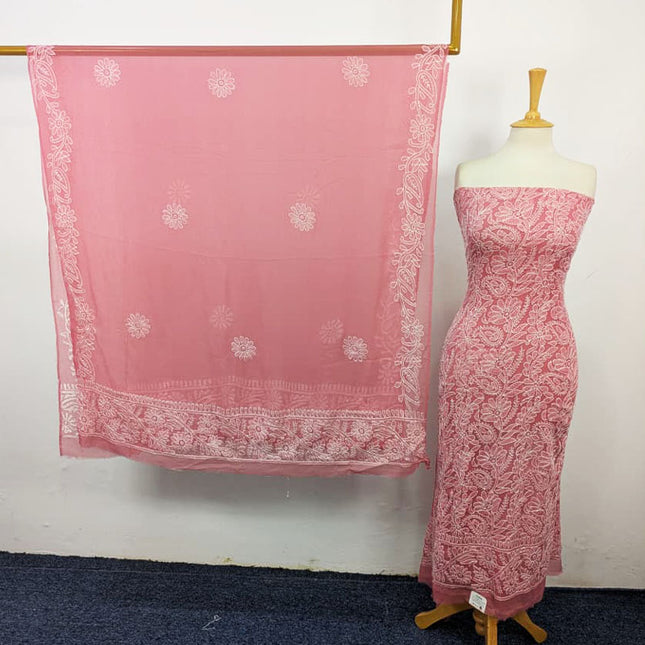 Fancy Handmade Full Jaal Chikankari Work Crinkle Chiffon Shirt Dupatta 2Pc Unstitched