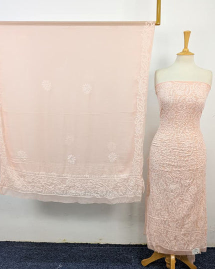 Fancy Handmade Full Jaal Chikankari Work Crinkle Chiffon Shirt Dupatta 2Pc Unstitched