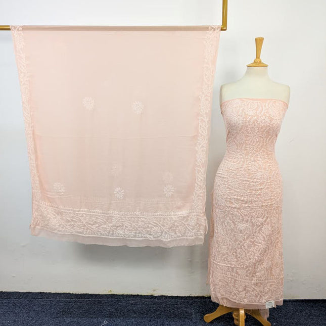 Fancy Handmade Full Jaal Chikankari Work Crinkle Chiffon Shirt Dupatta 2Pc Unstitched