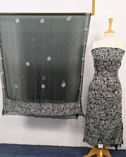 Fancy Handmade Full Jaal Chikankari Work Crinkle Chiffon Shirt Dupatta 2Pc Unstitched