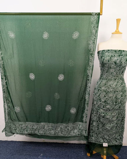 Fancy Handmade Full Jaal Chikankari Work Crinkle Chiffon Shirt Dupatta 2Pc Unstitched