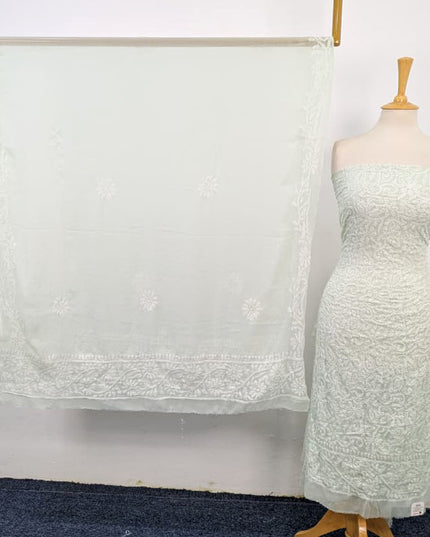 Fancy Handmade Full Jaal Chikankari Work Crinkle Chiffon Shirt Dupatta 2Pc Unstitched