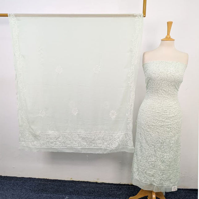 Fancy Handmade Full Jaal Chikankari Work Crinkle Chiffon Shirt Dupatta 2Pc Unstitched