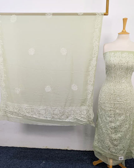Fancy Handmade Full Jaal Chikankari Work Crinkle Chiffon Shirt Dupatta 2Pc Unstitched