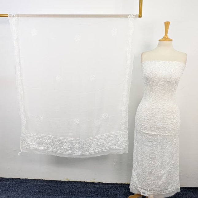 Fancy Handmade Full Jaal Chikankari Work Crinkle Chiffon Shirt Dupatta 2Pc Unstitched