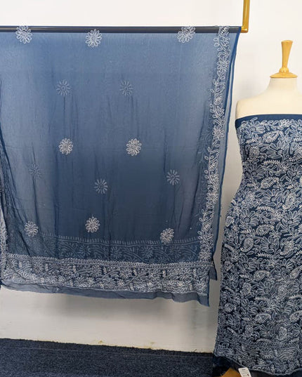Fancy Handmade Full Jaal Chikankari Work Crinkle Chiffon Shirt Dupatta 2Pc Unstitched
