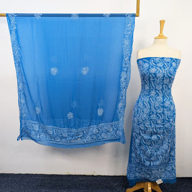 Fancy Handmade Full Jaal Chikankari Work Crinkle Chiffon Shirt Dupatta 2Pc Unstitched