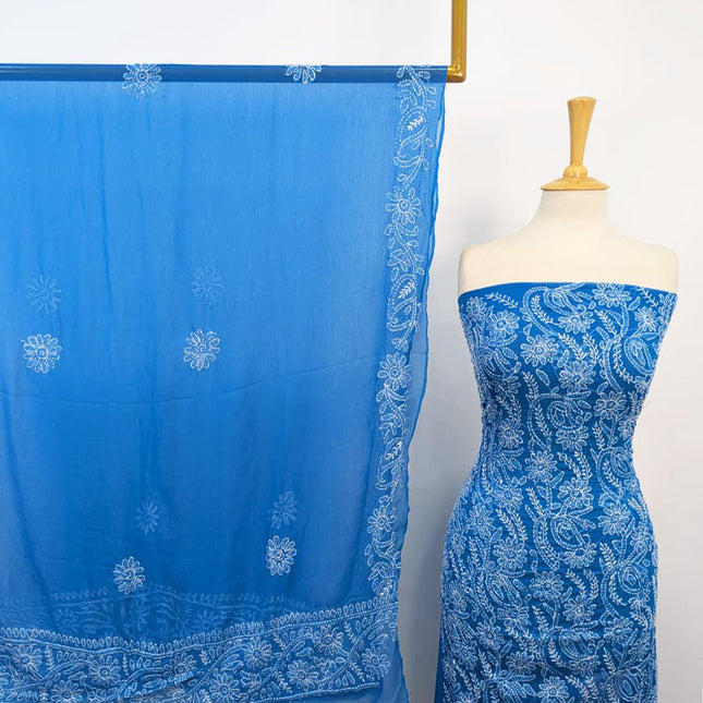 Fancy Handmade Full Jaal Chikankari Work Crinkle Chiffon Shirt Dupatta 2Pc Unstitched
