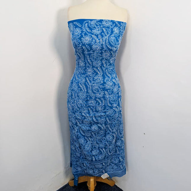 Fancy Handmade Full Jaal Chikankari Work Crinkle Chiffon Shirt Dupatta 2Pc Unstitched