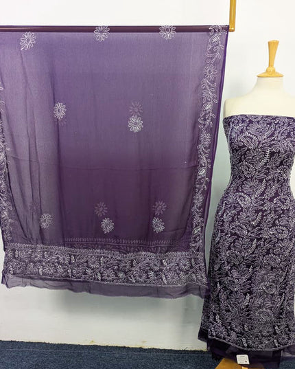 Fancy Handmade Full Jaal Chikankari Work Crinkle Chiffon Shirt Dupatta 2Pc Unstitched