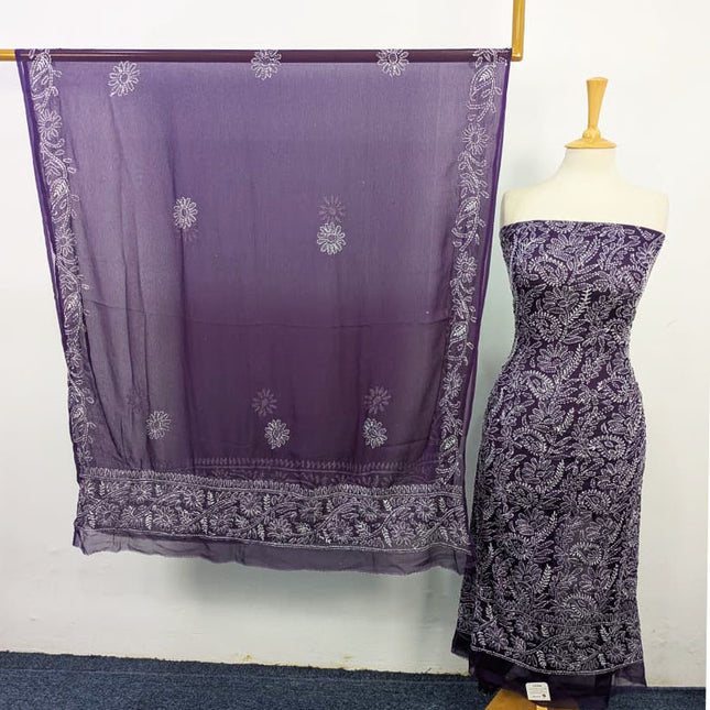 Fancy Handmade Full Jaal Chikankari Work Crinkle Chiffon Shirt Dupatta 2Pc Unstitched