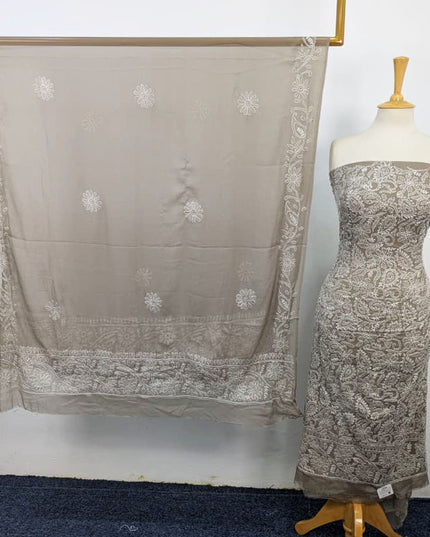 Fancy Handmade Full Jaal Chikankari Work Crinkle Chiffon Shirt Dupatta 2Pc Unstitched