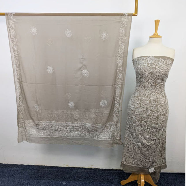 Fancy Handmade Full Jaal Chikankari Work Crinkle Chiffon Shirt Dupatta 2Pc Unstitched