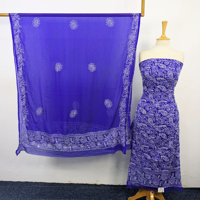 Fancy Handmade Full Jaal Chikankari Work Crinkle Chiffon Shirt Dupatta 2Pc Unstitched