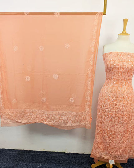 Fancy Handmade Full Jaal Chikankari Work Crinkle Chiffon Shirt Dupatta 2Pc Unstitched