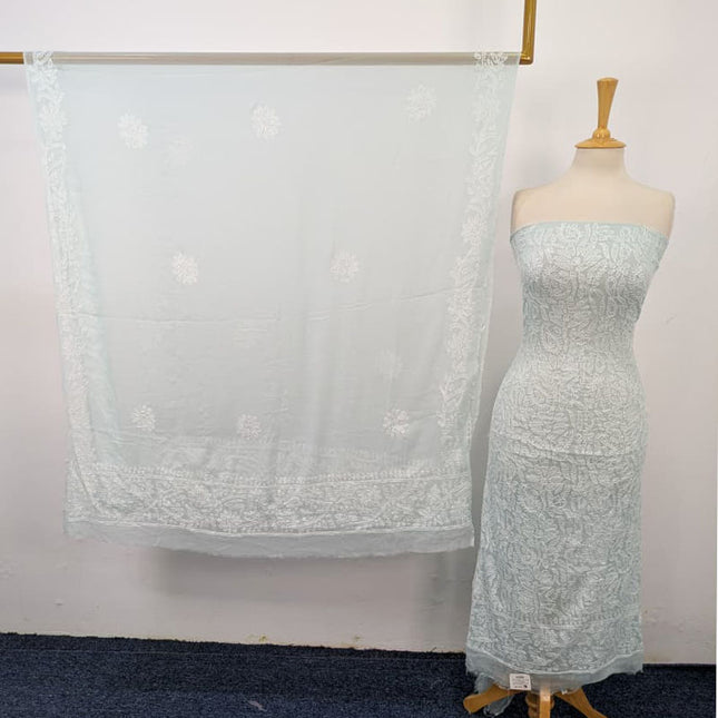 Fancy Handmade Full Jaal Chikankari Work Crinkle Chiffon Shirt Dupatta 2Pc Unstitched