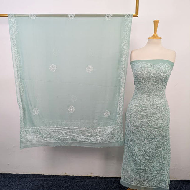 Fancy Handmade Full Jaal Chikankari Work Crinkle Chiffon Shirt Dupatta 2Pc Unstitched