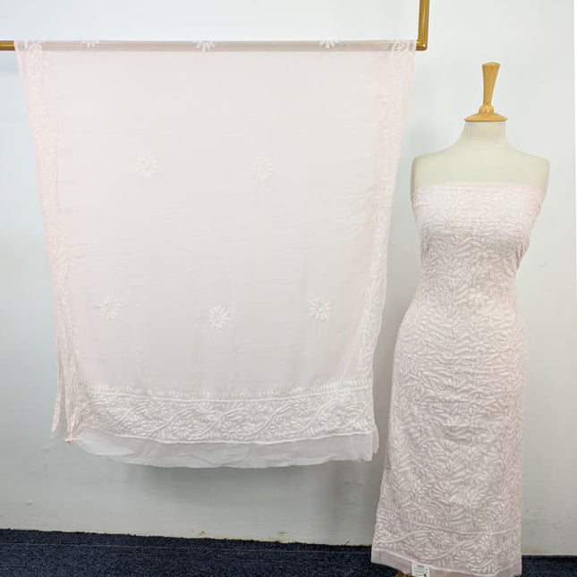 Fancy Handmade Full Jaal Chikankari Work Crinkle Chiffon Shirt Dupatta 2Pc Unstitched