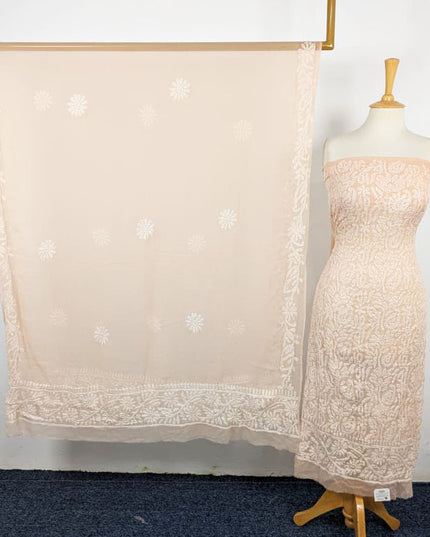Fancy Handmade Full Jaal Chikankari Work Crinkle Chiffon Shirt Dupatta 2Pc Unstitched
