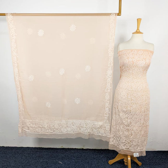 Fancy Handmade Full Jaal Chikankari Work Crinkle Chiffon Shirt Dupatta 2Pc Unstitched