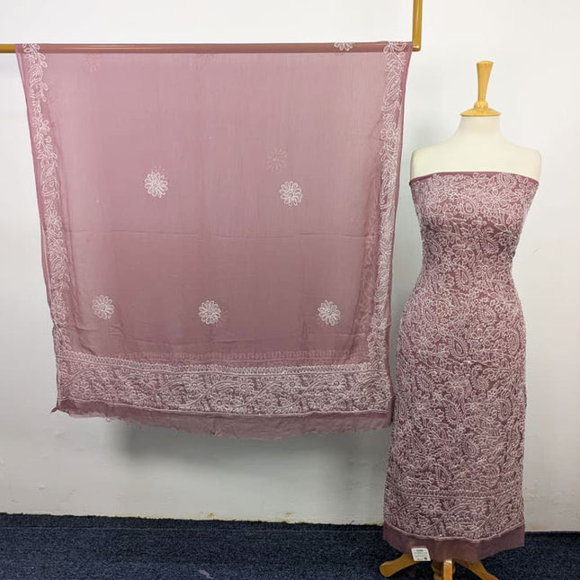 Fancy Handmade Full Jaal Chikankari Work Crinkle Chiffon Shirt Dupatta 2Pc Unstitched