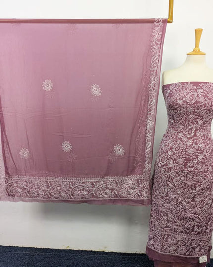 Fancy Handmade Full Jaal Chikankari Work Crinkle Chiffon Shirt Dupatta 2Pc Unstitched