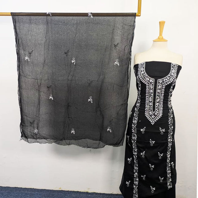 Handmade Aplic Work Lawn Shirt with Chiffon Dupatta 3Pc Unstitched