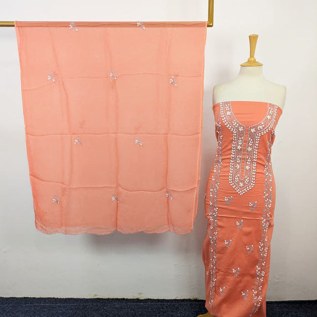 Handmade Aplic Work Lawn Shirt with Chiffon Dupatta 3Pc Unstitched