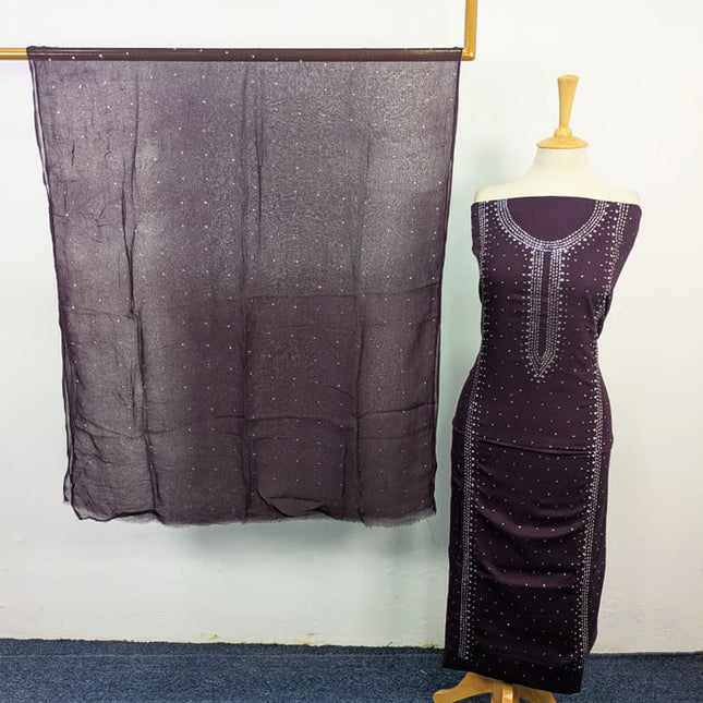 Fancy Lawn with Handmade Mukesh Work Shirt & Chiffon Dupatta 3Pc Unstitched