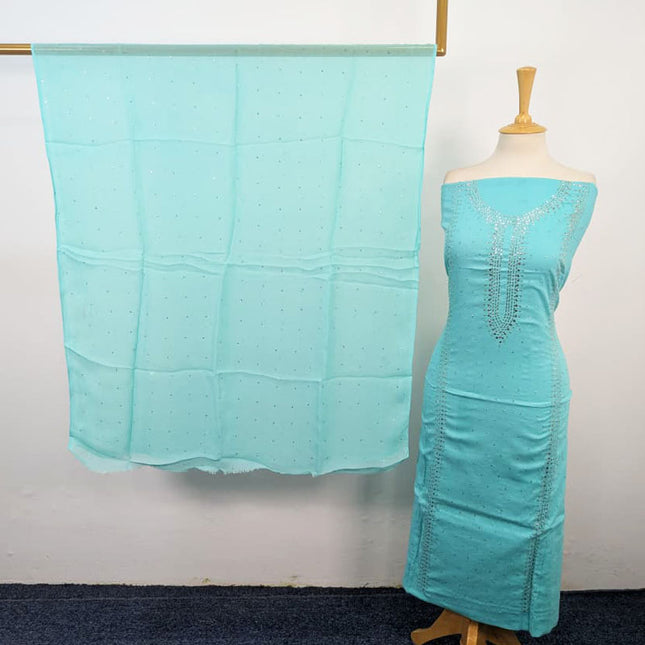 Fancy Lawn with Handmade Mukesh Work Shirt & Chiffon Dupatta 3Pc Unstitched
