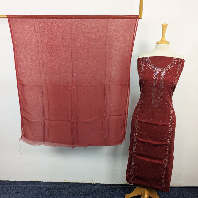 Fancy Lawn with Handmade Mukesh Work Shirt & Chiffon Dupatta 3Pc Unstitched
