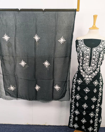 Handmade Pakka Tanka Work Lawn Shirt & Chiffon Dupatta 3Pc Unstitched